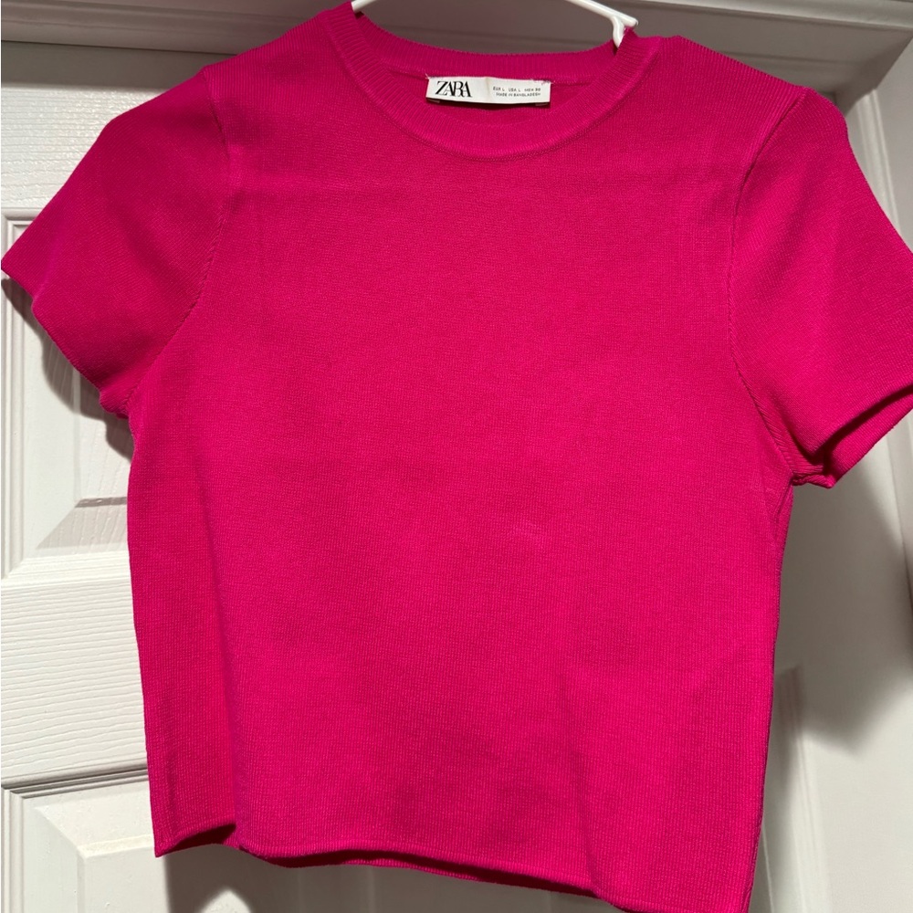 Zara Large Hot Pink Crop Blouse
